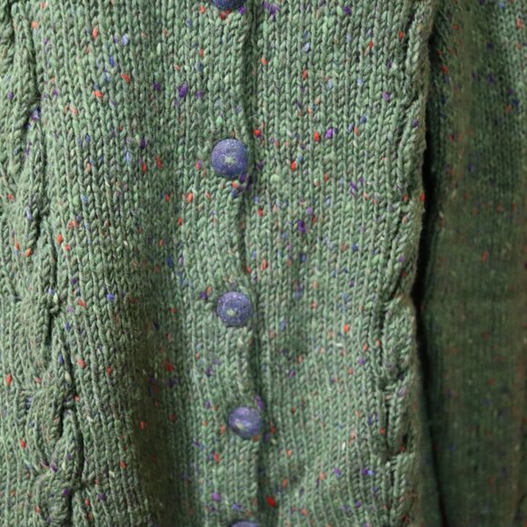 Su-Zen Vintage Green Wool Cable-Knit Cardigan Sweater Fairycore USA Size 2 - Picture 3 of 15
